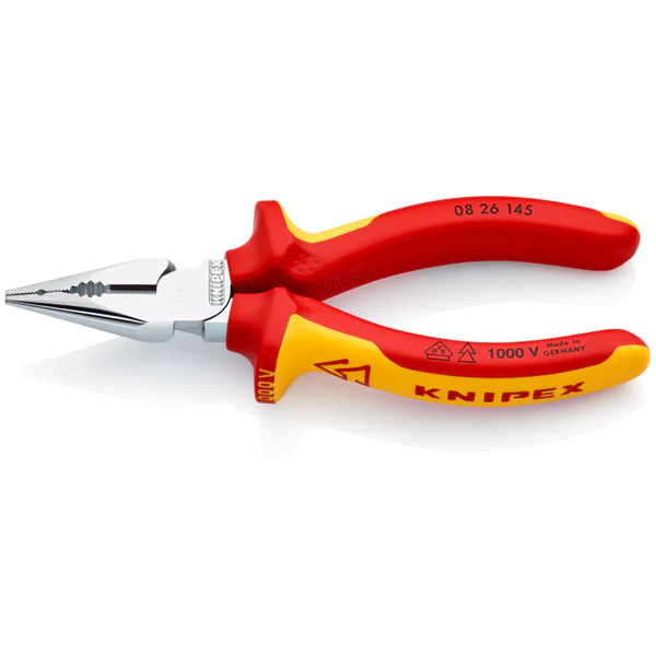 Knipex VDE Needle-Nose Combination Pliers with Multi-Component Handle, Chrome Plated - 145mm
