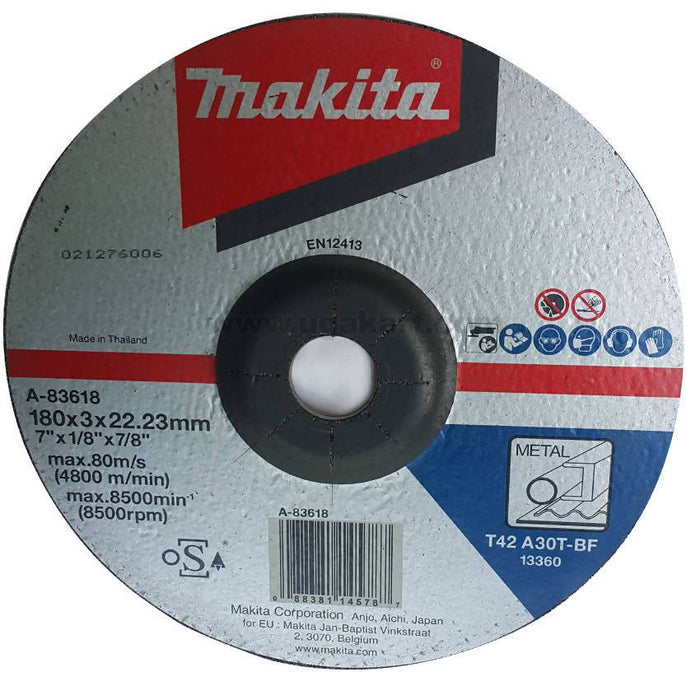 Диск отрезной по металлу Makita 7 дюймов 180x3x22,2 мм A-83618