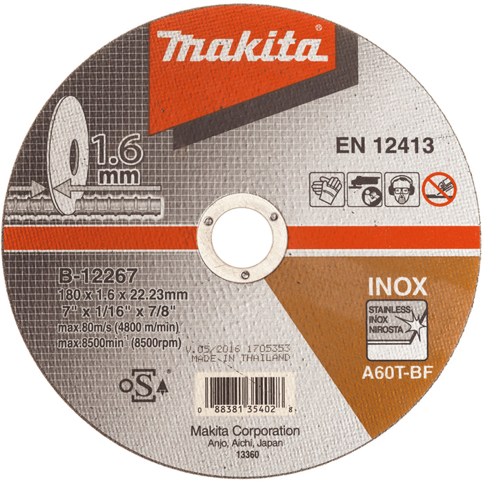 Makita Inox Thin Cutting Disk 180x1.6x22mm B12267