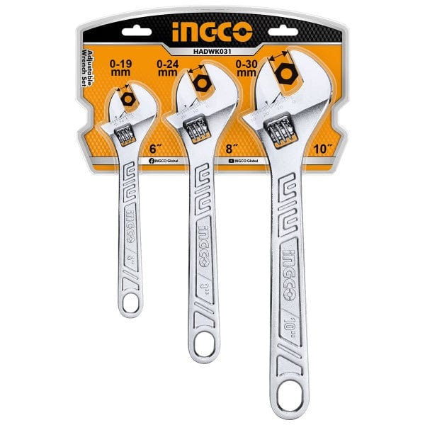 INGCO 3 Pcs Adjustable Wrench Set 6"/8"/10" - HADWK031